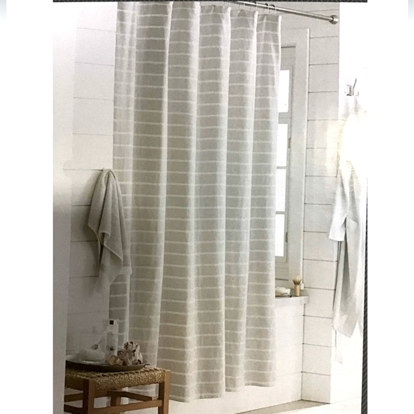 NWT Threshold Shower Curtain Striped Light Agate Grey/White - Picture 1 of 6